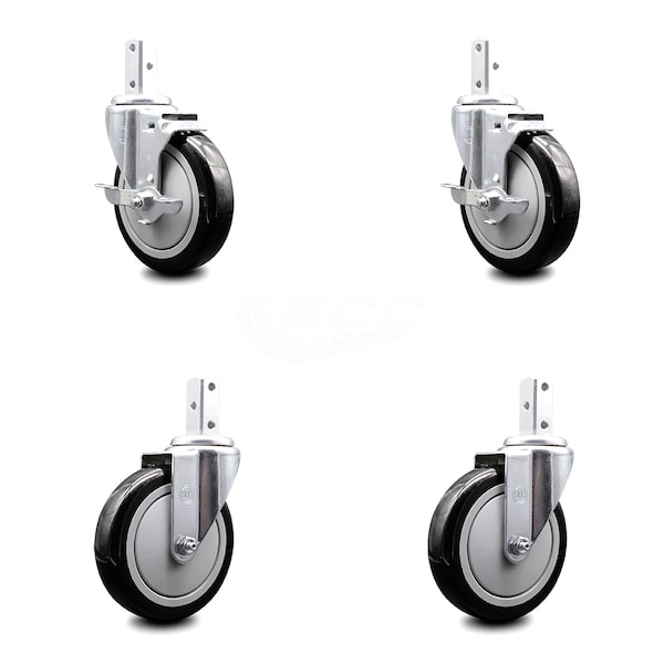 Service Caster 5 Inch Black Polyurethane Wheel Swivel 3/4 Inch Square Stem Caster Brakes, 2PK SCC-SQ20S514-PPUB-BLK-TLB-34-2-S-2 - main